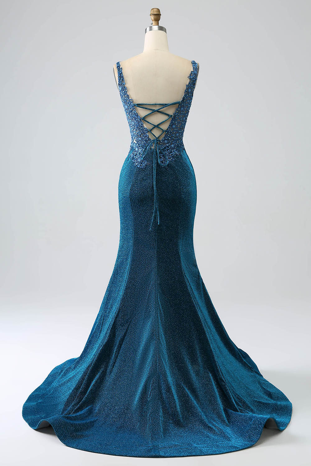 Vestido de fiesta de sirena con purpurina y cuentas